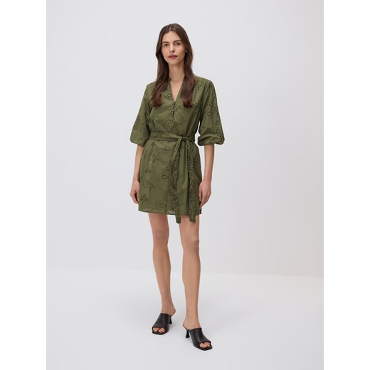 Reserved - Ażurowa sukienka mini - ciemnozielony ze sklepu Reserved w kategorii Sukienki - zdjęcie 186069718