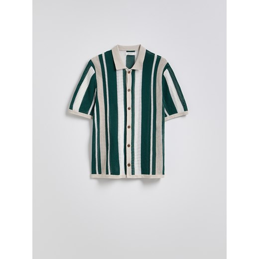 Reserved - Ażurowy sweter w paski - ciemnozielony ze sklepu Reserved w kategorii Swetry męskie - zdjęcie 186071059