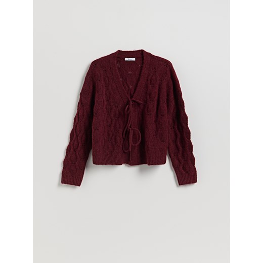 Reserved - Kardigan z wiązaniem - bordowy ze sklepu Reserved w kategorii Swetry damskie - zdjęcie 186071289