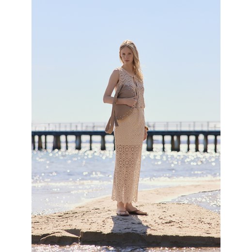 Reserved - Ażurowa spódnica maxi - kremowy ze sklepu Reserved w kategorii Spódnice - zdjęcie 186071388