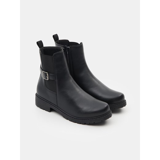 Sinsay - Botki za kostkę z imitacji skóry - czarny Sinsay 40 Sinsay