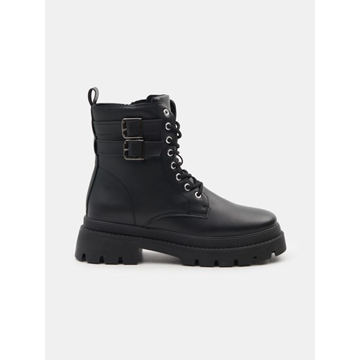 Sinsay - Sznurowane botki z imitacji skóry - czarny Sinsay 37 Sinsay