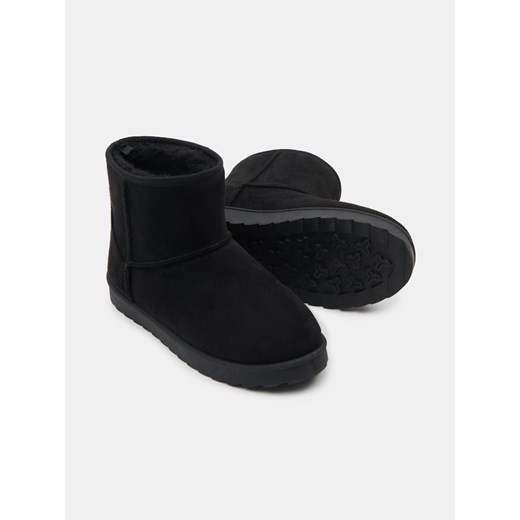 Sinsay - Ocieplane botki z wełnianą wyściółką z imitacji zamszu - czarny Sinsay 40 Sinsay