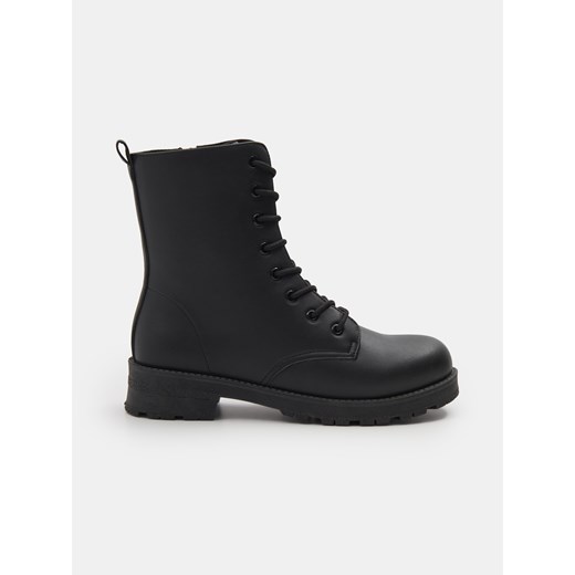 Sinsay - Sznurowane botki za kostkę z imitacji skóry - czarny Sinsay 38 Sinsay