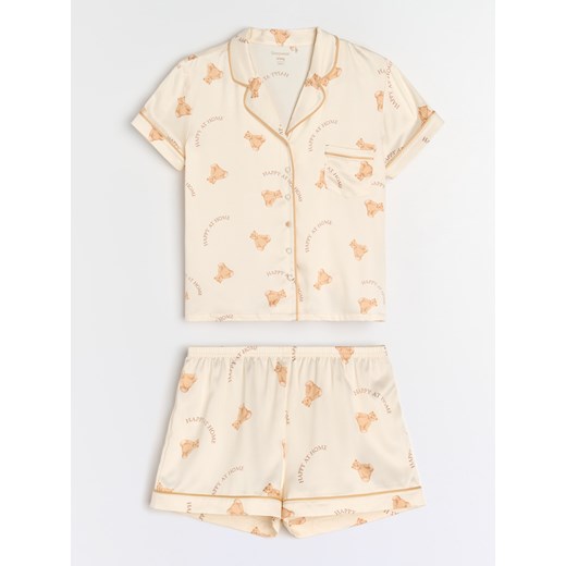 Sinsay - Piżama dwuczęściowa ze wzorkiem - kremowy Sinsay XS Sinsay