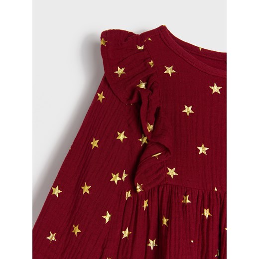 Sinsay - Bawełniana sukienka z motywem świątecznym - czerwony Sinsay 98 (2-3 l) Sinsay