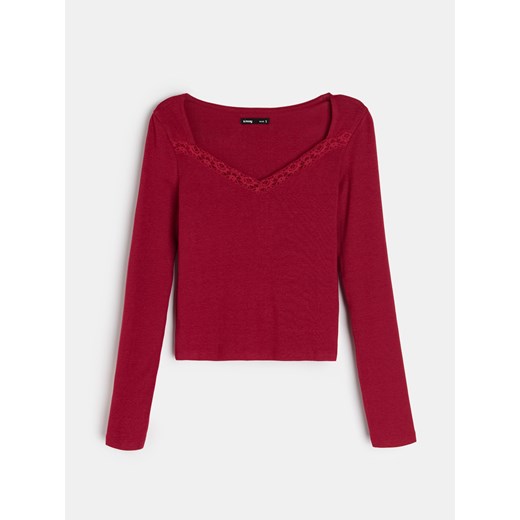 Sinsay - Bluzka z długim rękawem z modalem - bordowy Sinsay L Sinsay