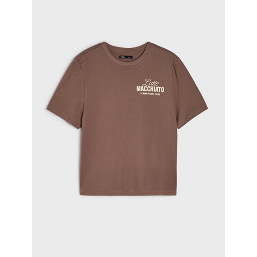 Sinsay - Koszulka z napisem na plecach - brązowy Sinsay XS Sinsay