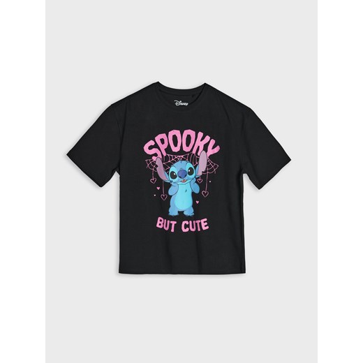 Sinsay - Bawełniana koszulka z nadrukiem Stitch - czarny Sinsay 164 (13-14 l) Sinsay