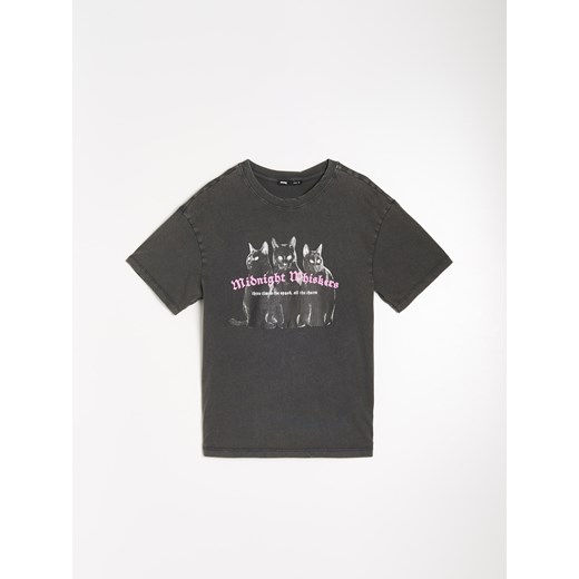 Sinsay - Bawełniana koszulka z nadrukiem - fioletowy Sinsay XXL Sinsay