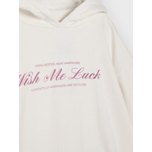 Sinsay - Bluza hoodie z napisem - kremowy Sinsay 146 (10-11 l) Sinsay