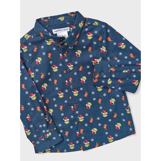 Sinsay - Bawełniana koszula z motywem świątecznym Grinch - granatowy Sinsay 80 (9-12 m) Sinsay