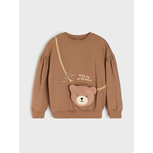 Sinsay - Bluza crewneck z elementami 3D - brązowy ze sklepu Sinsay w kategorii Bluzy dziewczęce - zdjęcie 186081826