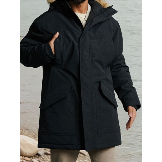 Sinsay - Płaszcz parka z kapturem - czarny ze sklepu Sinsay w kategorii Płaszcze męskie - zdjęcie 186082498
