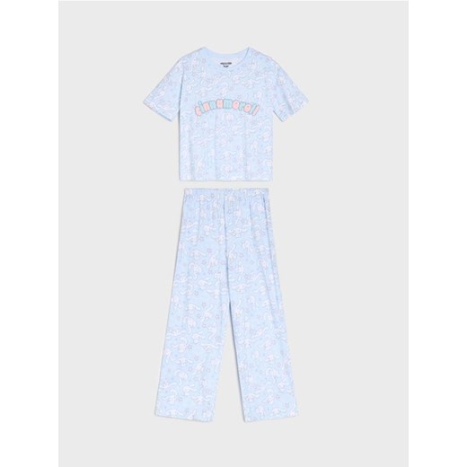 Sinsay - Piżama dwuczęściowa Cinnamoroll z koszulką o kroju boxy - błękitny Sinsay 152 (11-12 l) Sinsay