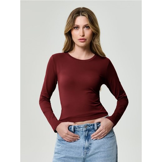 Sinsay - Gładka bluzka z długimi rękawami - bordowy ze sklepu Sinsay w kategorii Bluzki damskie - zdjęcie 186082886