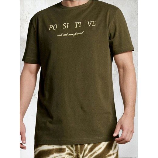Sinsay - Bawełniana koszulka z napisem - zielony ze sklepu Sinsay w kategorii T-shirty męskie - zdjęcie 186083197