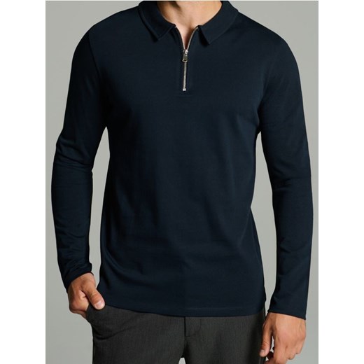 Sinsay - Bawełniana bluza polo - granatowy ze sklepu Sinsay w kategorii Bluzy męskie - zdjęcie 186083358