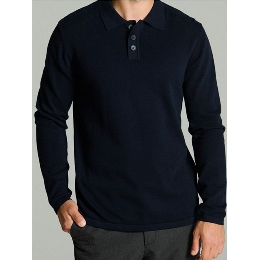 Sinsay - Bawełniany sweter polo - granatowy ze sklepu Sinsay w kategorii T-shirty męskie - zdjęcie 186083639