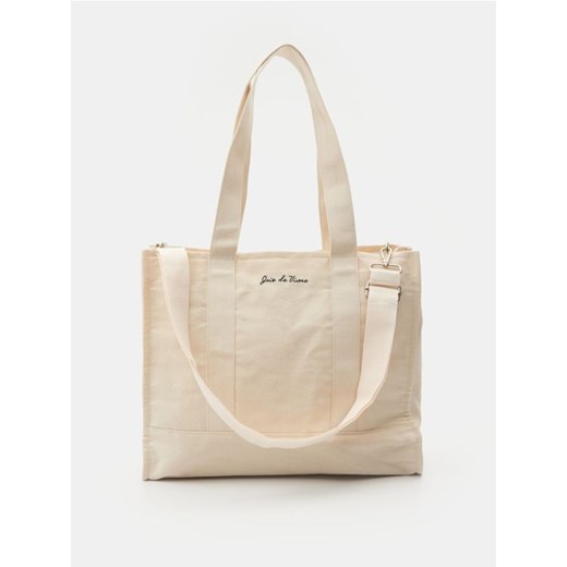 Sinsay - Duża torba na zamek z ozdobnym haftemi - kremowy ze sklepu Sinsay w kategorii Torby Shopper bag - zdjęcie 186083646