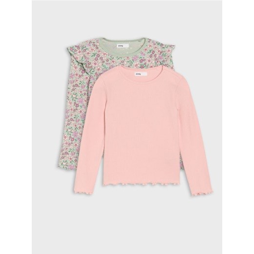 Sinsay - Bawełniana koszulka z falbanami 2pack - wielobarwny ze sklepu Sinsay w kategorii Bluzki dziewczęce - zdjęcie 186083756