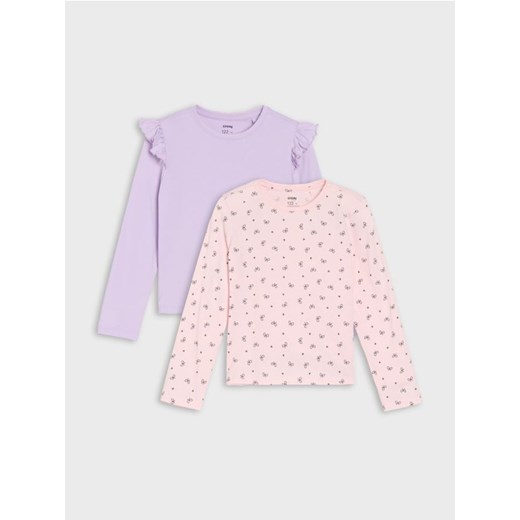 Sinsay - Bawełniana koszulka z falbanami 2 pack - wielobarwny ze sklepu Sinsay w kategorii Bluzki dziewczęce - zdjęcie 186083767
