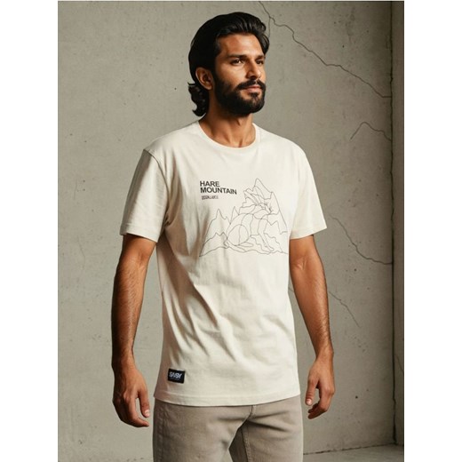 Sinsay - Bawełniana koszulka z nadrukiem - beżowy ze sklepu Sinsay w kategorii T-shirty męskie - zdjęcie 186083798