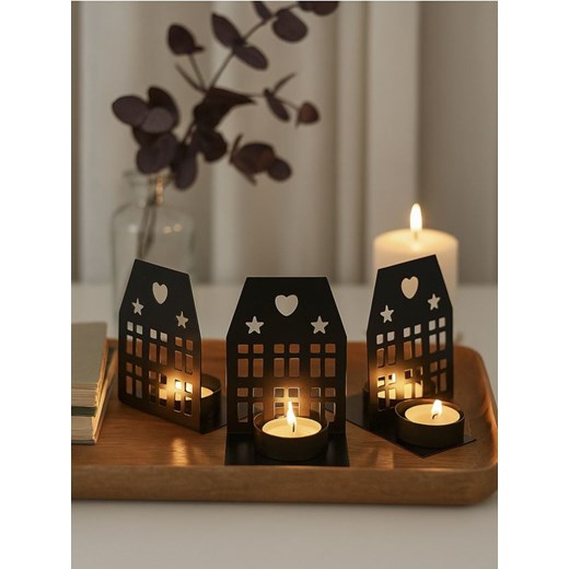 Sinsay - Świeczniki w kształcie kamieniczek 3 pack - czarny ze sklepu Sinsay w kategorii Świeczniki - zdjęcie 186083878