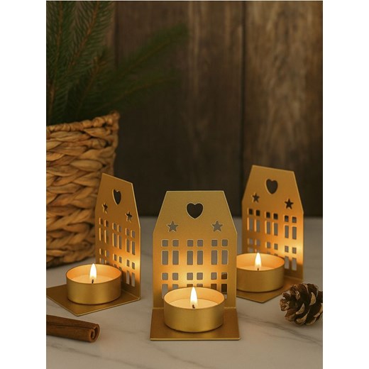 Sinsay - Świeczniki w kształcie kamieniczek 3 pack - złoty ze sklepu Sinsay w kategorii Świeczniki - zdjęcie 186083879