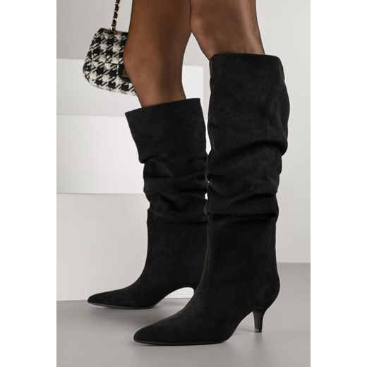 Czarne Marszczone Kozaki na Obcasie Typu Kaczuszka Alevitte 40 born2be.pl