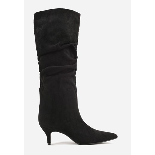 Czarne Marszczone Kozaki na Obcasie Typu Kaczuszka Alevitte 41 born2be.pl