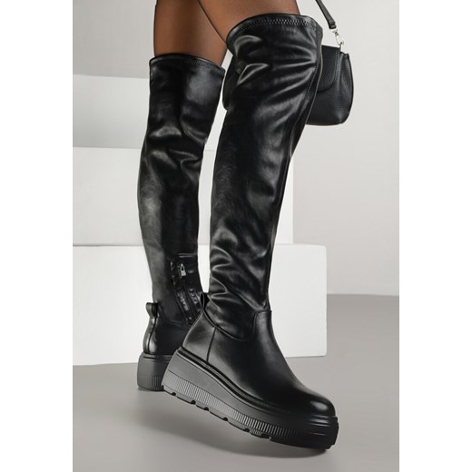 Czarne Kozaki na Grubej Podeszwie w Stylu Cyber Anendria ze sklepu born2be.pl w kategorii Kozaki damskie - zdjęcie 186084439