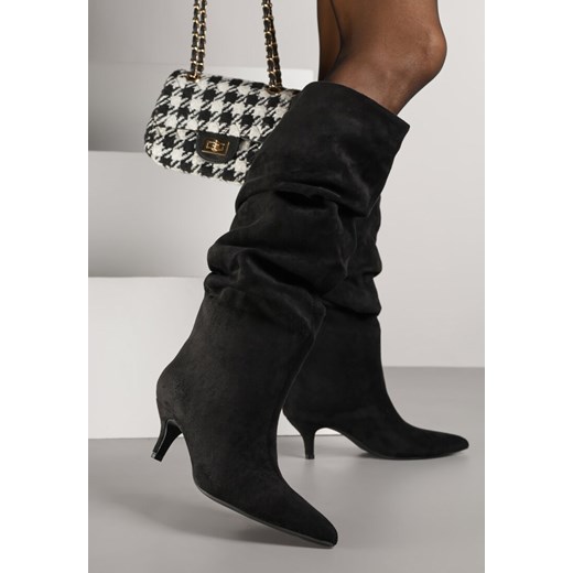 Czarne Kozaki na Kaczuszce z Marszczoną Cholewką Alavitte - id: 2512A-38-BLACK - marki Renee - 186085249 Czarne Kozaki na Kaczuszce z Marszczoną Cholewką Alavitte ze sklepu renee.pl w kategorii Kozaki damskie - zdjęcie 186085249