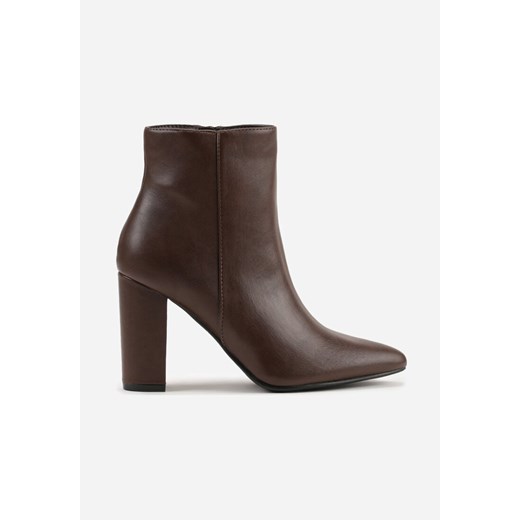 Brązowe Klasyczne Botki na Słupku z Noskiem w Szpic Tavitta Renee 40 renee.pl