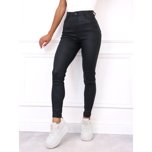 SPODNIE WOSKOWANE Z WYSOKIM STANEM- CZARNE ze sklepu olika.com.pl w kategorii Spodnie damskie - zdjęcie 186085426