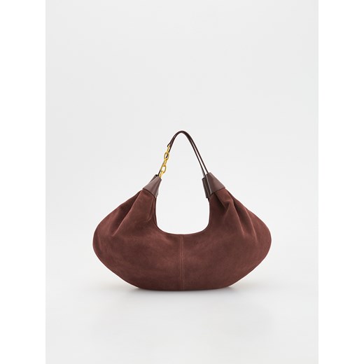 Reserved - Zamszowa torebka hobo - ciemnobrązowy ze sklepu Reserved w kategorii Torebki hobo - zdjęcie 186088465