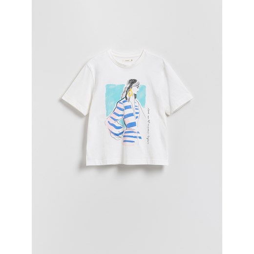 Reserved - T-shirt z nadrukiem - biały ze sklepu Reserved w kategorii Bluzki damskie - zdjęcie 186088545