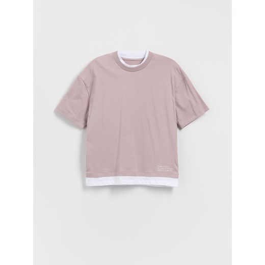Reserved - Bawełniany t-shirt z nadrukiem - lawendowy Reserved 170 (13-14 lat) promocyjna cena Reserved