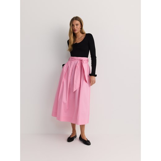 Reserved - Spódnica midi z wiązaniem - intensywny róż ze sklepu Reserved w kategorii Spódnice - zdjęcie 186089819