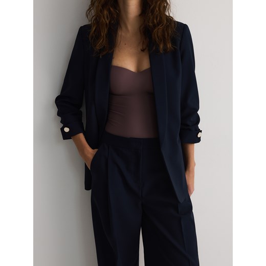 Reserved - Marynarka z marszczonymi rękawami - granatowy Reserved S okazyjna cena Reserved