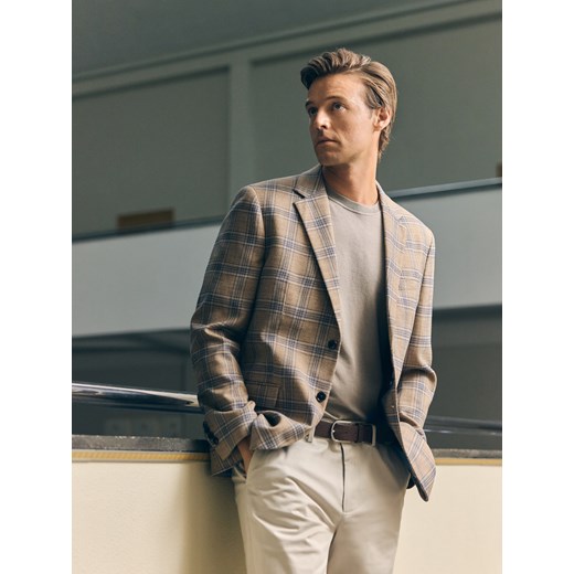 Reserved - Marynarka slim fit w kratę - beżowy - id: YV650-80P - marki Reserved - 186089975 Reserved - Marynarka slim fit w kratę - beżowy ze sklepu Reserved w kategorii Marynarki męskie - zdjęcie 186089975