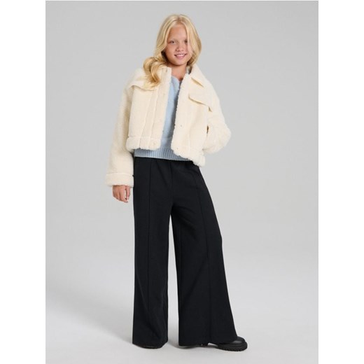 Sinsay - Spodnie wide leg z ozdobnymi przeszyciami - czarny Sinsay 140 (9-10 l) Sinsay