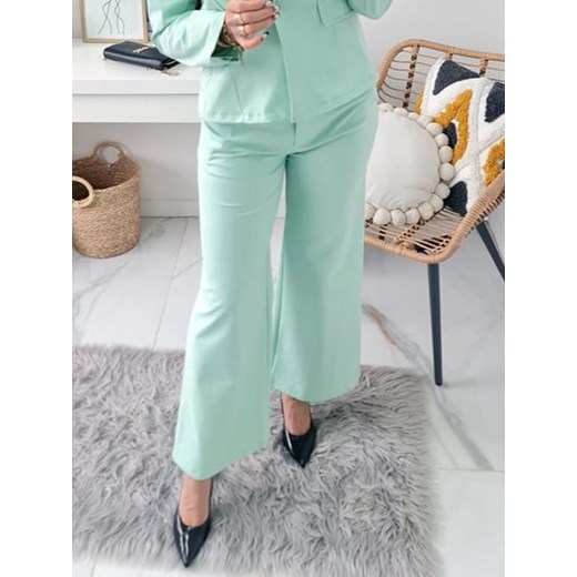bawełniane spodnie damskie dayana z szeroką nogawką i paskiem - mięta ze sklepu STYLOWO w kategorii Spodnie damskie - zdjęcie 186090978