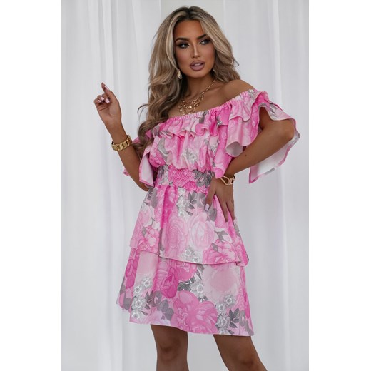 letnia sukienka hiszpanka valentina mielczarkowski polski produkt - print pink rose ze sklepu STYLOWO w kategorii Sukienki - zdjęcie 186091035