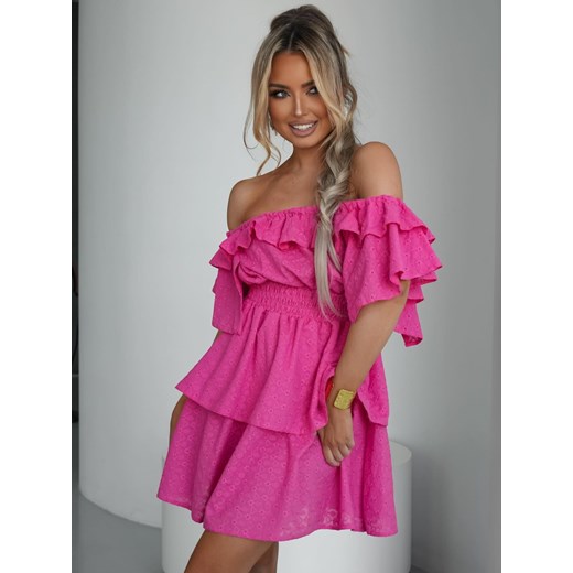 edycja limitowana - haftowana sukienka hiszpanka valentina mielczarkowski polski produkt - fuksja ze sklepu STYLOWO w kategorii Sukienki - zdjęcie 186091065