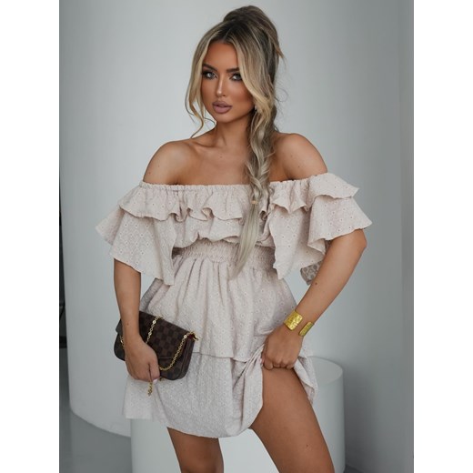 edycja limitowana - haftowana sukienka hiszpanka valentina mielczarkowski polski produkt - beżowa ze sklepu STYLOWO w kategorii Sukienki - zdjęcie 186091067