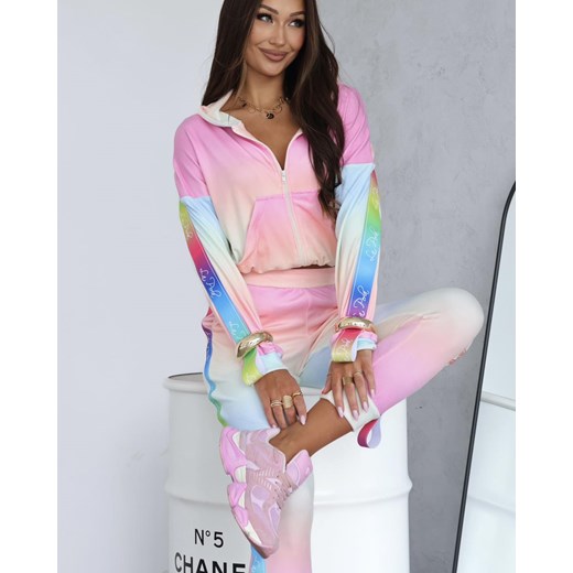 welurowy dres besties multicolor la perla bluza + spodnie z tęczowymi lampasami - kolorowy ombre ze sklepu STYLOWO w kategorii Komplety i garnitury damskie - zdjęcie 186091238