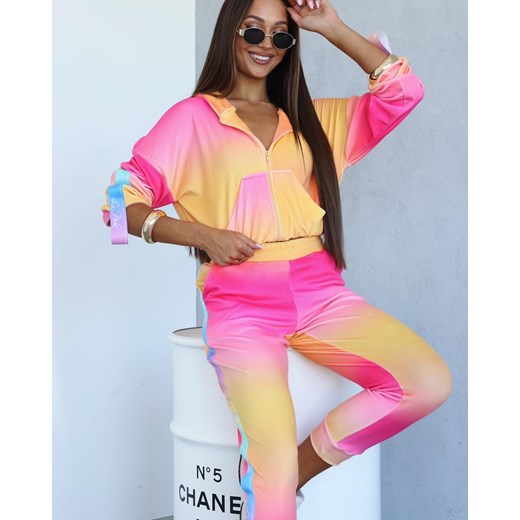 welurowy dres besties multicolor la perla bluza + spodnie z tęczowymi lampasami - pomarańczowy ombre ze sklepu STYLOWO w kategorii Dresy damskie - zdjęcie 186091307