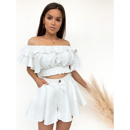 komplet paloma top + spódnico spodenki  mielczarkowski polski produkt - biały ze sklepu STYLOWO w kategorii Komplety i garnitury damskie - zdjęcie 186091325