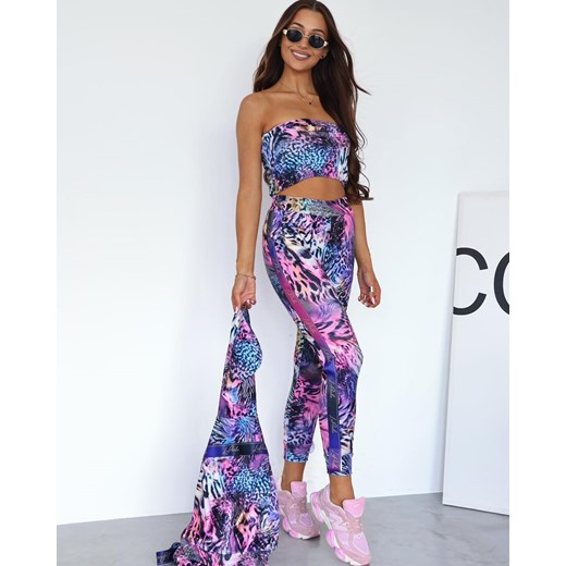 welurowy dres la perla bluza kangurka + top + spodnie złoty suwak  - pantera fiolet ze sklepu STYLOWO w kategorii Dresy damskie - zdjęcie 186091349